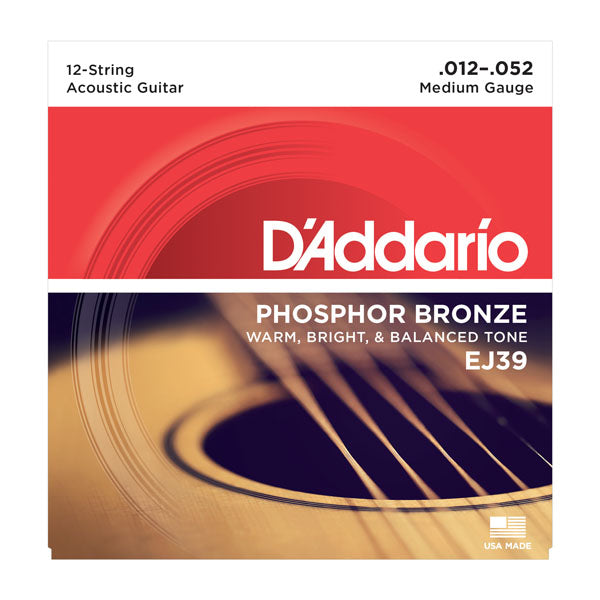 D Addario EJ39 Medium Phosphor Bronze 12 String Acoustic Guitar Strings 12 52