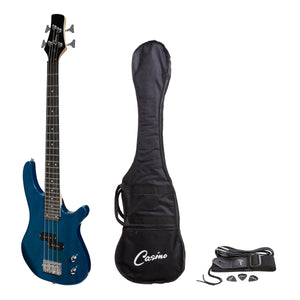 Casino '24 Series' Short Scale Tune-Style Electric Bass Guitar Set - Transparent Blue