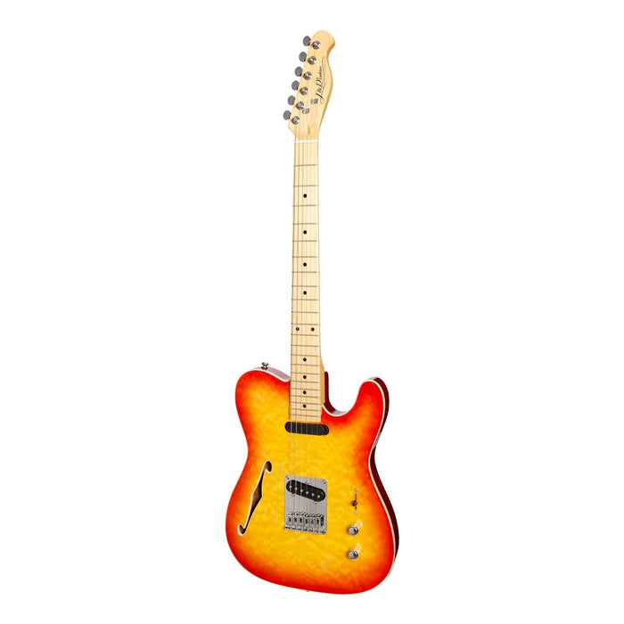 J&D Luthiers Flame Maple Thinline TE-Style Electric Guitar - Cherry Sunburst