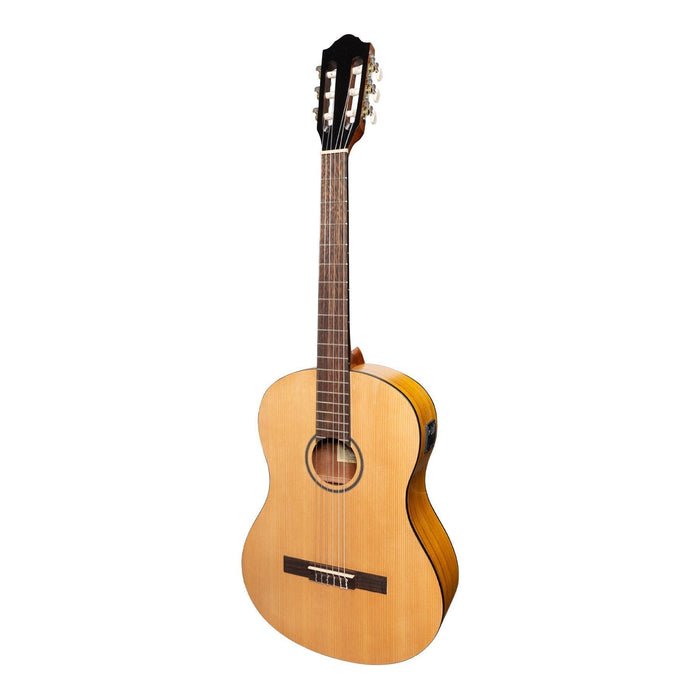 Martinez Slim Jim Left Handed Thin Neck Classical Guitar with Built-In Tuner - Spruce/Koa