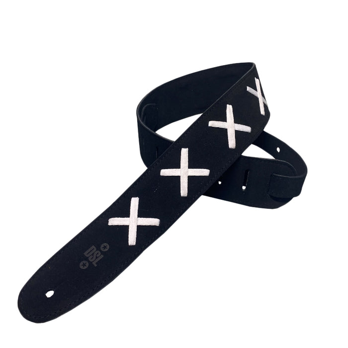 DSL DG 2.5" Suede Leather Guitar Strap with Cross - Black
