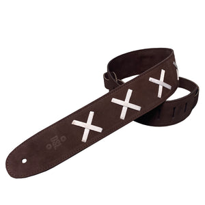 DSL DG 2.5" Suede Leather Guitar Strap with Cross - Brown