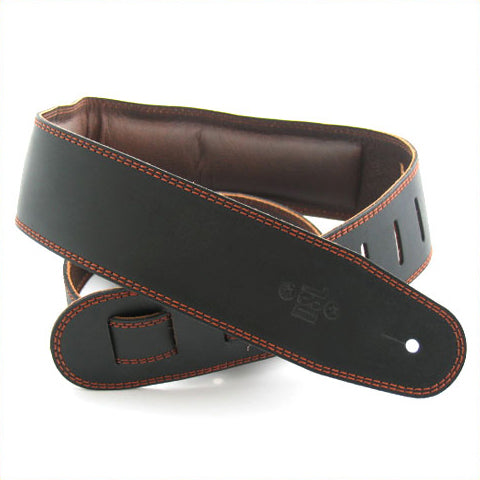 DSL GEG 2.5" Padded Garment Leather Guitar Strap - Black/Brown