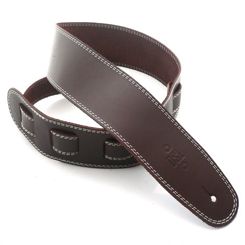 DSL SGE 2.5" Leather Guitar Strap - Brown/Beige Stitching
