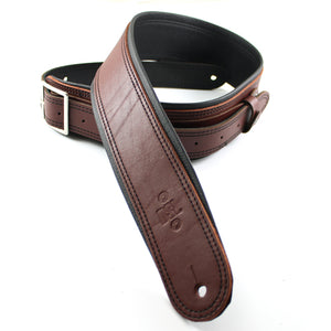 DSL GEB 2.5" Rolled Edge Buckle Leather Guitar Strap - Maroon/Black - Downtown Music Sydney