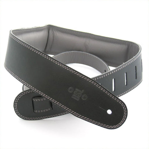 DSL GEG 2.5" Padded Garment Leather Guitar Strap - Black/Grey