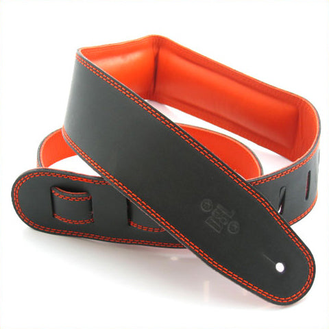 DSL GEG 2.5" Padded Garment Leather Guitar Strap - Black/Orange