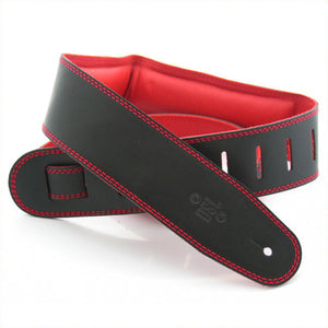 DSL GEG 2.5" Padded Garment Leather Guitar Strap - Black/Red - Downtown Music Sydney