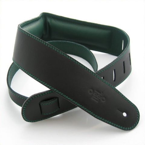 DSL GEG 2.5" Padded Garment Leather Guitar Strap - Black/Green