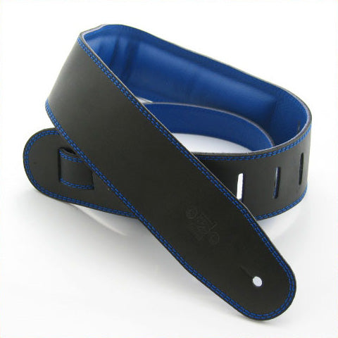 DSL GEG 2.5" Padded Garment Leather Guitar Strap - Black/Blue