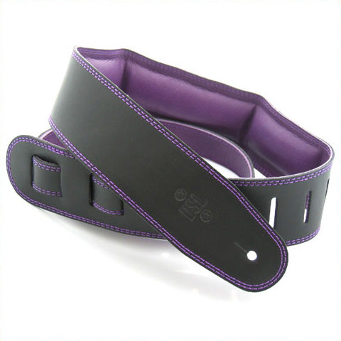 DSL GEG 2.5" Padded Garment Leather Guitar Strap - Black/Purple