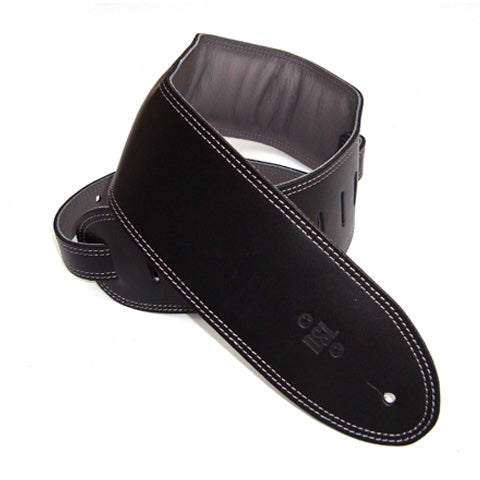 DSL GEG 3.5" Padded Garment Leather Guitar Strap - Black/Grey