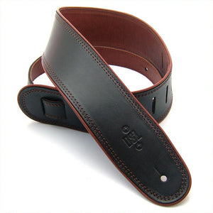 DSL GEP 2.5" Rolled Edge Leather Guitar Strap - Black/Brown - Downtown Music Sydney