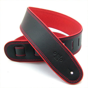 DSL GEP 2.5" Rolled Edge Leather Guitar Strap - Black/Red - Downtown Music Sydney