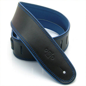 DSL GEP 2.5" Rolled Edge Leather Guitar Strap - Black/Blue - Downtown Music Sydney