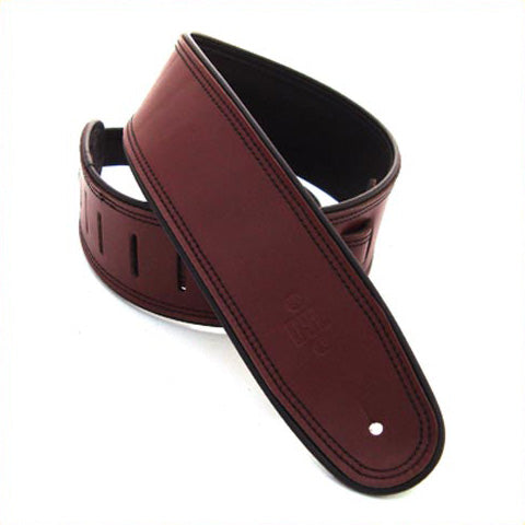 DSL GEP 2.5" Rolled Edge Leather Guitar Strap - Maroon/Black