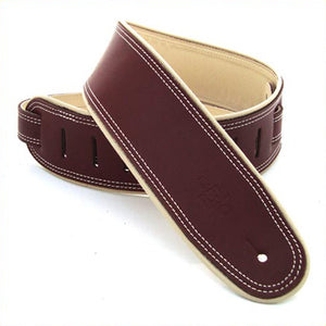 DSL GEP 2.5" Rolled Edge Leather Guitar Strap - Maroon/Beige - Downtown Music Sydney