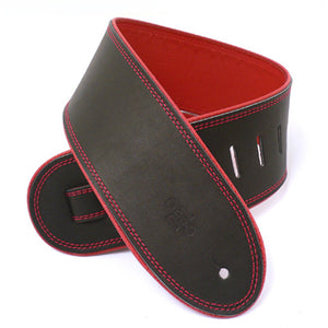 DSL GEP 3.5" Rolled Edge Leather Guitar Strap - Black/Red - Downtown Music Sydney