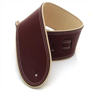DSL GEP 3.5" Rolled Edge Leather Guitar Strap - Maroon/Beige - Downtown Music Sydney