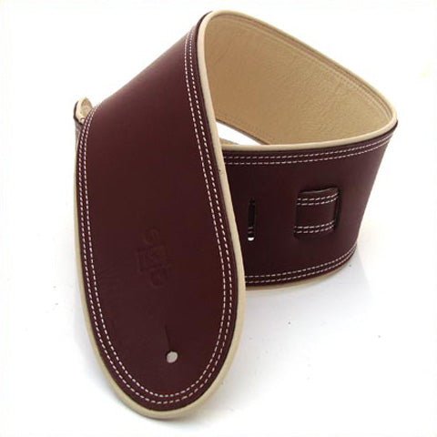 DSL GEP 3.5" Rolled Edge Leather Guitar Strap - Maroon/Beige