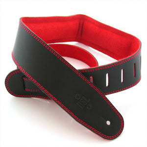 DSL GES 2.5" Padded Suede & Leather Guitar Strap - Black/Red - Downtown Music Sydney