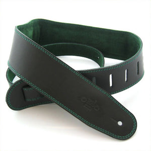 DSL GES 2.5" Padded Suede & Leather Guitar Strap - Black/Green - Downtown Music Sydney