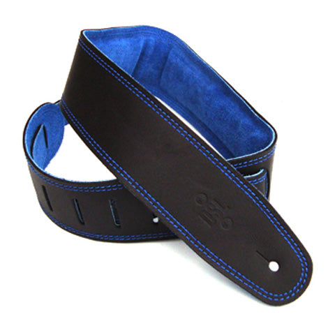DSL GES 2.5" Padded Suede & Leather Guitar Strap - Black/Blue