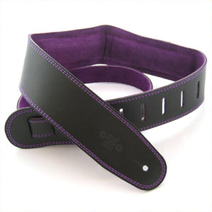 DSL GES 2.5" Padded Suede & Leather Guitar Strap - Black/Purple - Downtown Music Sydney