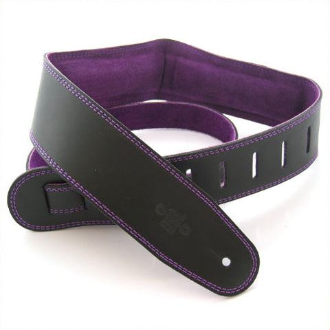 DSL GES 2.5" Padded Suede & Leather Guitar Strap - Black/Purple