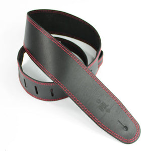 DSL SGE 2.5" Leather Guitar Strap - Black/Red Stitching - Downtown Music Sydney