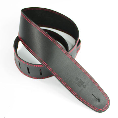 DSL SGE 2.5" Leather Guitar Strap - Black/Red Stitching