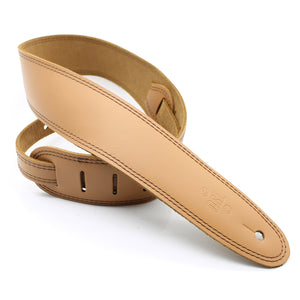 DSL SGE 2.5" Leather Guitar Strap - Tan/Brown Stitching - Downtown Music Sydney