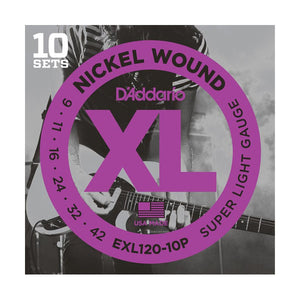 D'Addario EXL120-10P Super Light Electric Guitar Strings (9-42) - 10 Sets