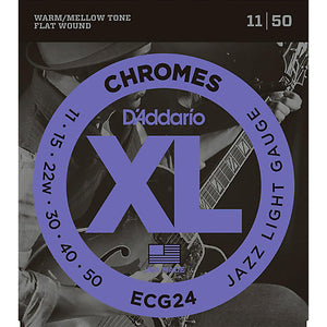 D'Addario ECG24 Jazz Light Chromes Flat Wound Electric Guitar Strings (11-50) - Downtown Music Sydney