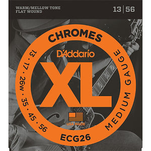 D'Addario ECG26 Medium Chromes Flat Wound Electric Guitar Strings (13-56) - Downtown Music Sydney