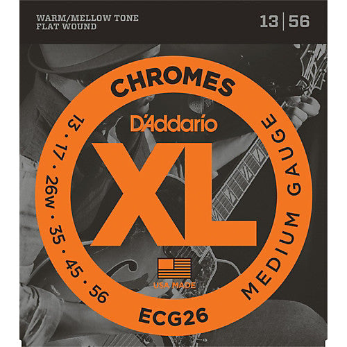 D'Addario ECG26 Medium Chromes Flat Wound Electric Guitar Strings (13-56)