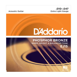 D'Addario EJ15 Extra Light Phosphor Bronze Acoustic Guitar Strings (10-47) - Downtown Music Sydney