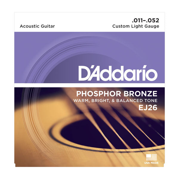 D'Addario EJ26 Custom Light Phosphor Bronze Acoustic Guitar Strings (11-52)