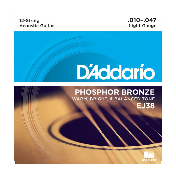 D'Addario EJ38 Light Phosphor Bronze 12-String Acoustic Guitar Strings (10-47)