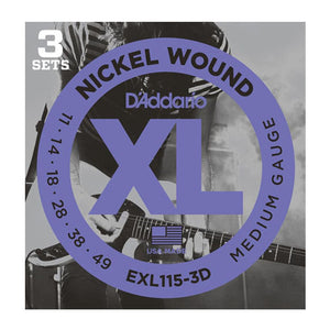 D'Addario EXL115-3D Medium Electric Guitar Strings (11-49) - 3 Sets - Downtown Music Sydney