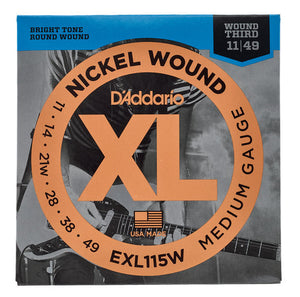 D'Addario EXL115W Medium Electric Guitar Strings with Wound 3rd (11-49) - Downtown Music Sydney