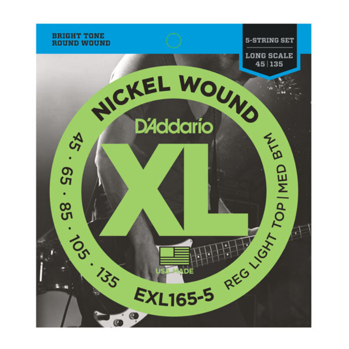 D'Addario EXL165-5 Custom Light 5-String Bass Strings (45-135)