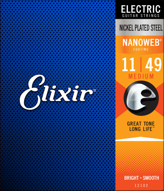 Elixir 12102 Nanoweb Medium Electric Guitar Strings (11-49)