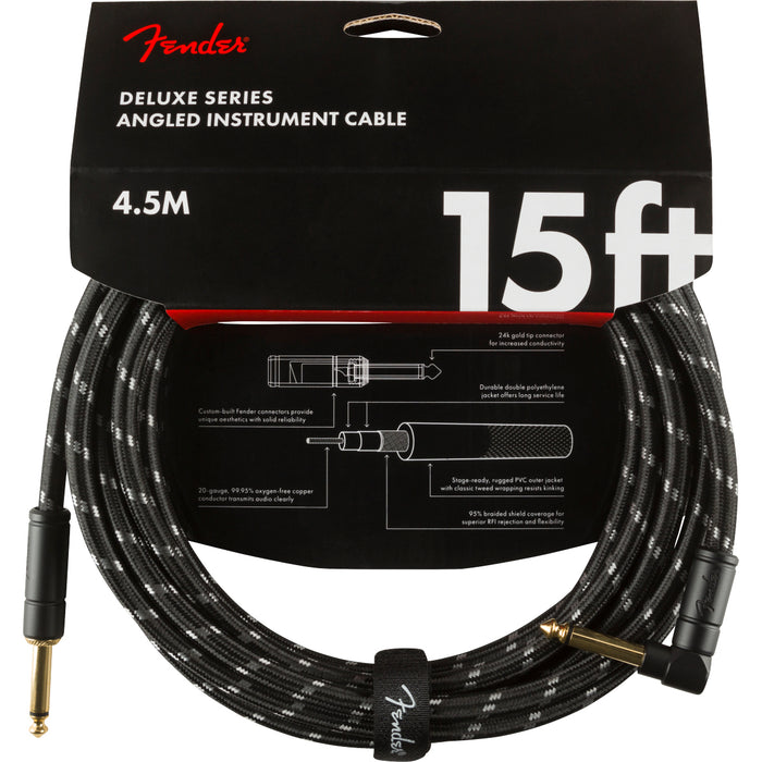 Fender Deluxe Series Instrument Cable Straight-Angle - 15ft Black Tweed