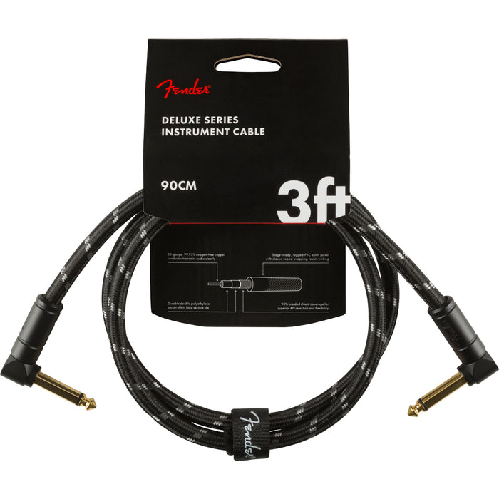 Fender Deluxe Series Instrument Cable Angle-Angle - 3ft Black Tweed