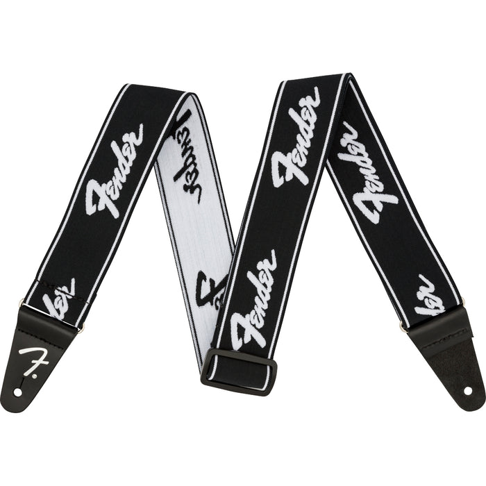 Fender WeighLess Running Logo Guitar Strap - Black/White