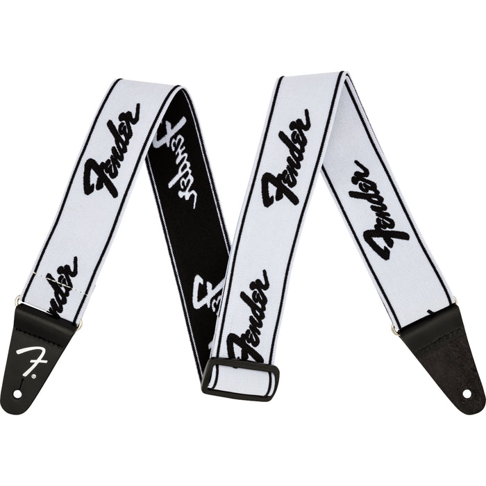 Fender WeighLess Running Logo Guitar Strap - White/Black