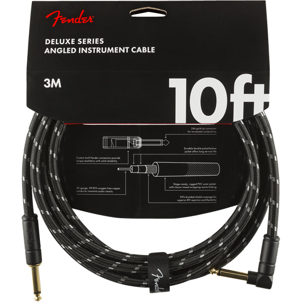 Fender Deluxe Series Instrument Cable Straight-Angle - 10ft Black Tweed